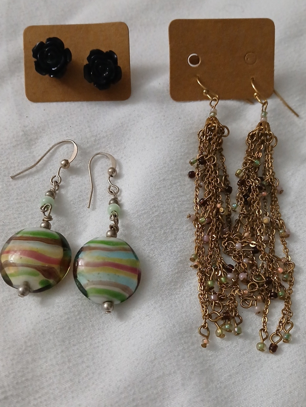 3-Pair Statement Earrings Gold & Multicolor